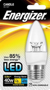 Energizer LED 5.9W (40W) E27 Clear Candle Lamp - Warm White