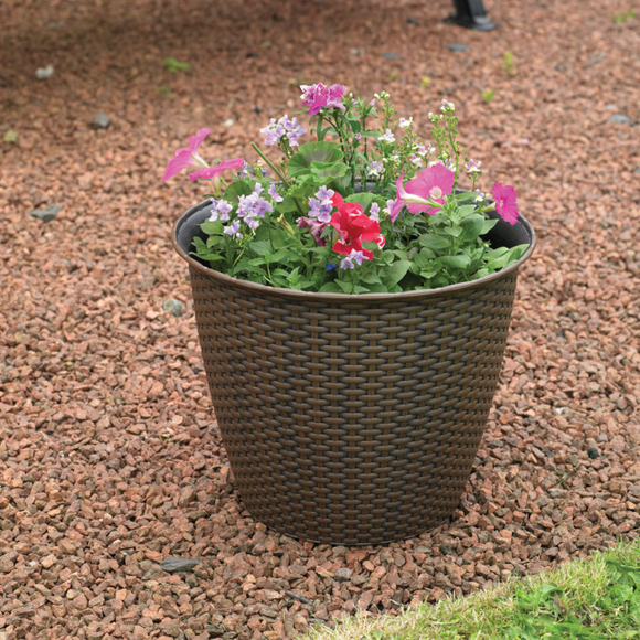 Large Rattan Effect Plastic Planter