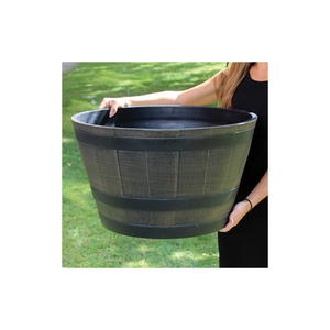 Large Wooden Effect Plastic Barrell Planter